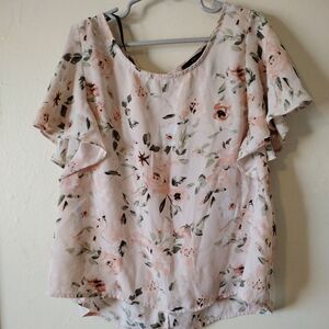 Forever 21 Pink Floral Ruffle Sleeve Blouse